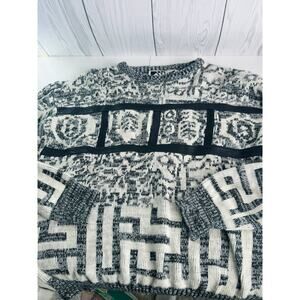 Vintage 80s 90s Mark Elliot Acrylic Nylon Sweater Genuine Leather Trim  Large